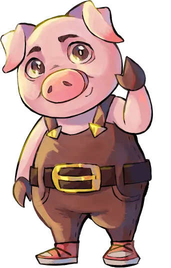 Dragon Refuge pig mascot waving